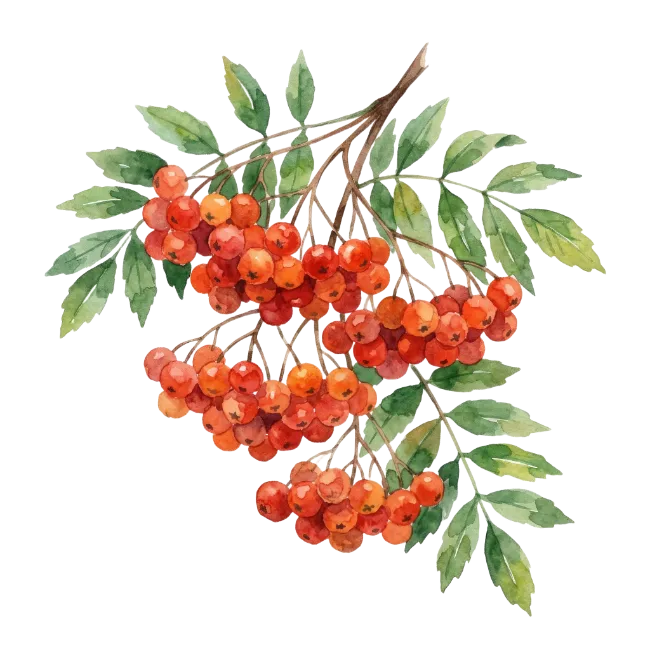 Watercolor Rowan Berries Branch