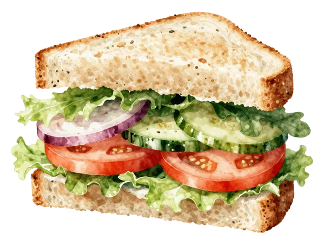 Watercolor Sandwich With Lettuce Tomato And Cucumber