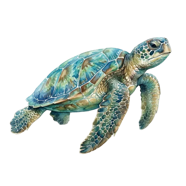 Watercolor Sea Turtle Swimming