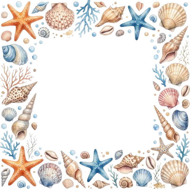 Watercolor Seashell Frame Border