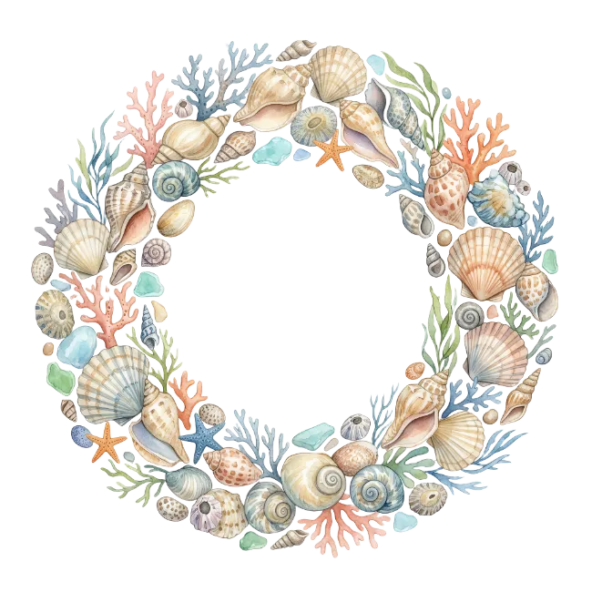 Watercolor Seashells Wreath Frame