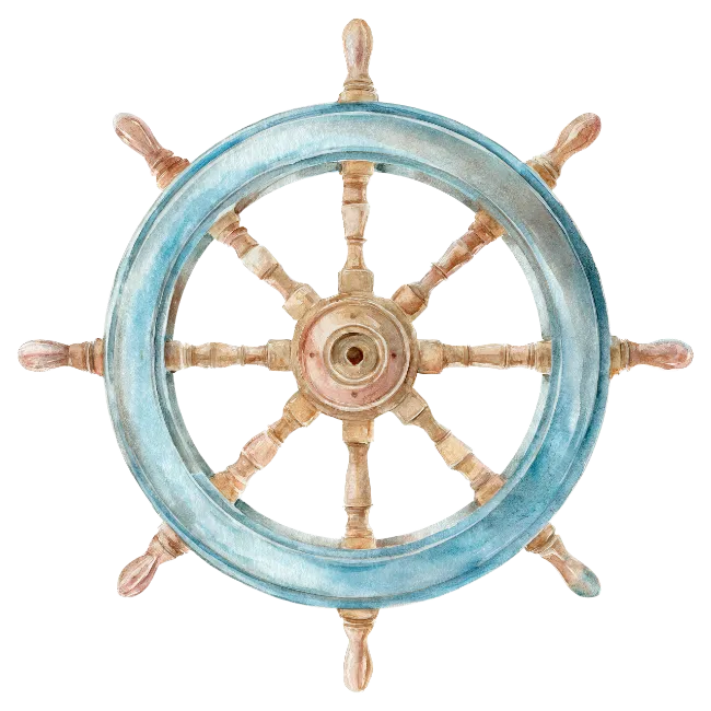 Watercolor ship steering wheel illustration