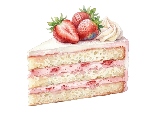Watercolor Slice of Strawberry Cake