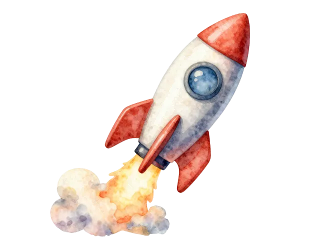 Watercolor Space Rocket Launch Illustration