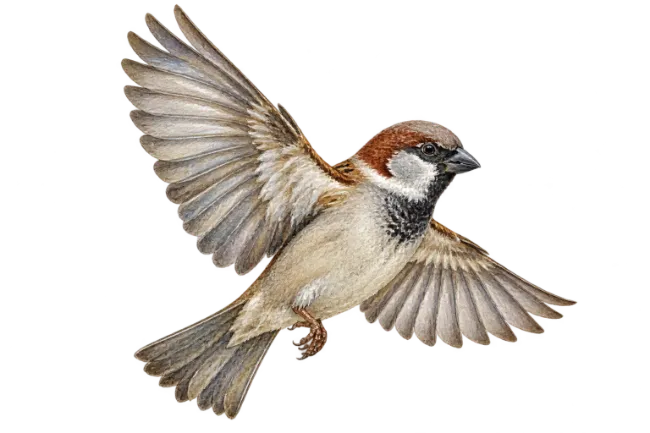 Watercolor Sparrow in Flight