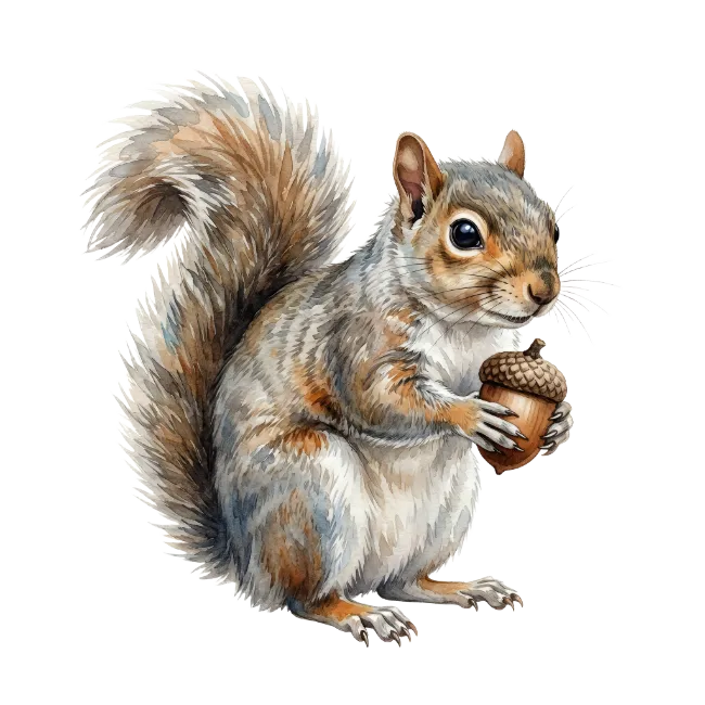Watercolor Squirrel Holding Acorn