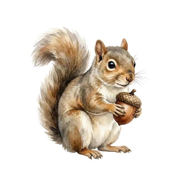Watercolor Squirrel Holding an Acorn