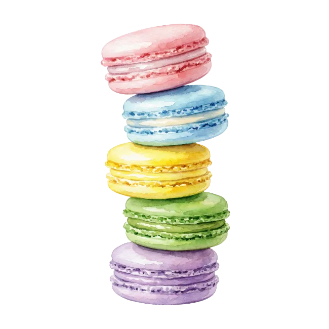 Watercolor Stack of Colorful Macarons
