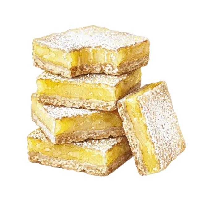 Watercolor Stack of Lemon Bars with Powdered Sugar