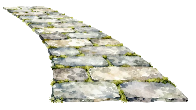Watercolor Stone Pathway with Grass