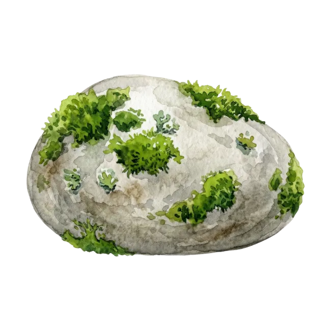 Watercolor Stone with Green Moss