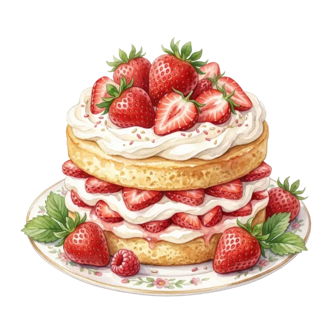 Watercolor Strawberry Layer Cake on Plate