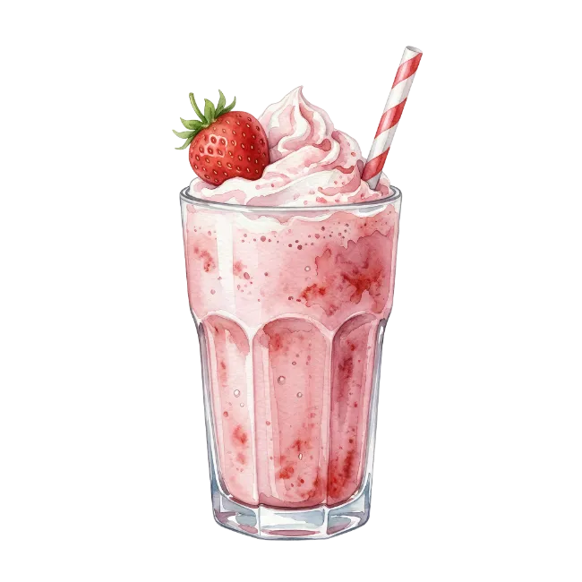 Watercolor Strawberry Milkshake with Whipped Cream