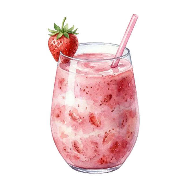 Watercolor Strawberry Smoothie in Glass