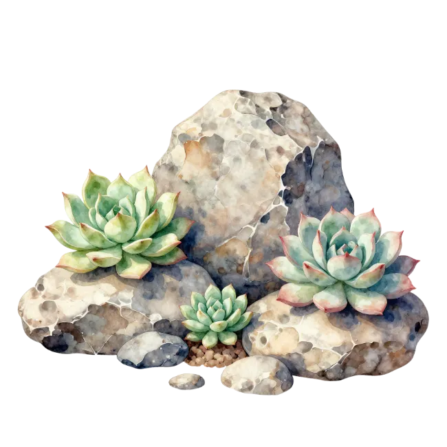 Watercolor Succulents and Rocks Illustration