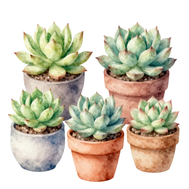 Watercolor Succulents in Pots