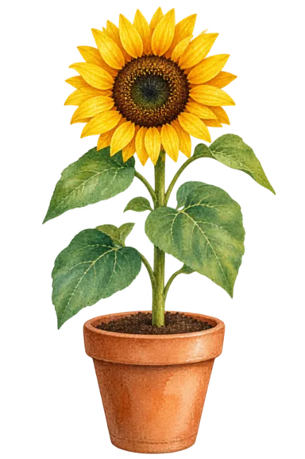 Watercolor Sunflower in Potted Plant Illustration