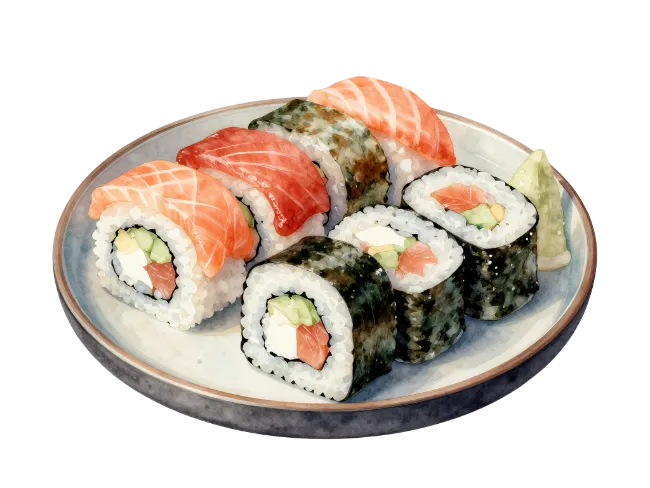 Watercolor Sushi Plate Illustration