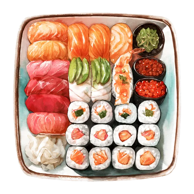 Watercolor Sushi Platter Illustration