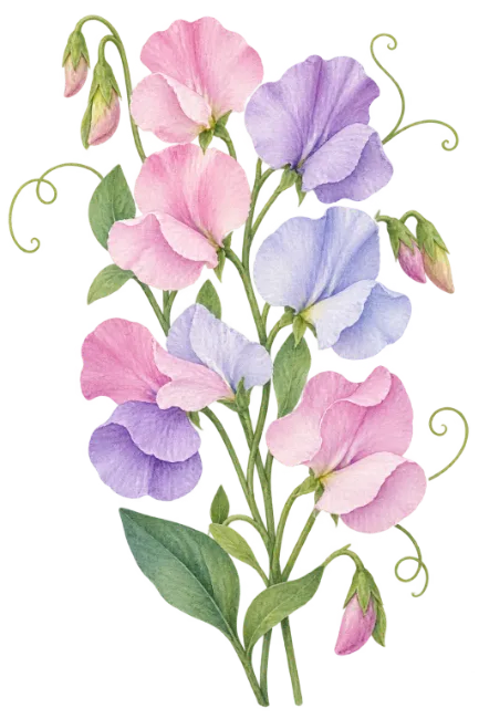 Watercolor Sweet Pea Flower Bouquet