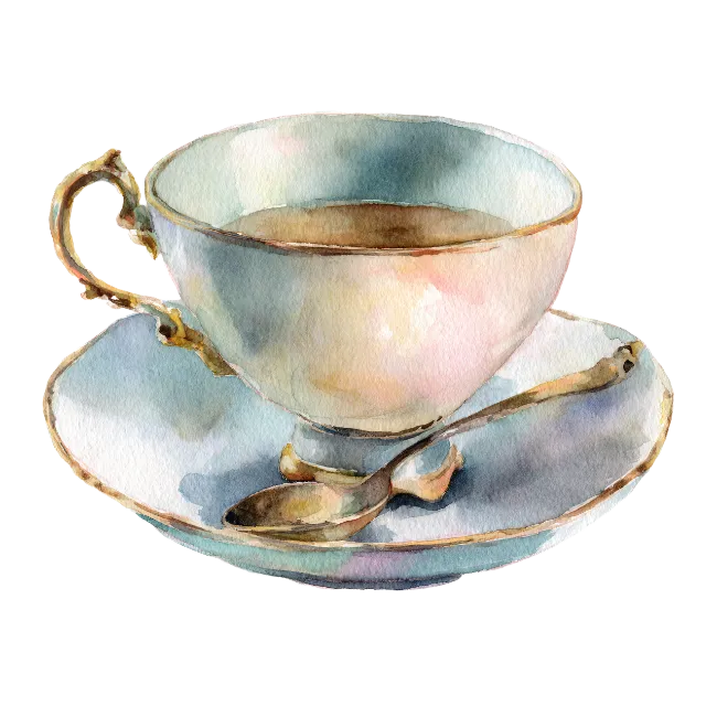 Watercolor Teacup and Saucer with Spoon