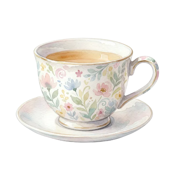 Watercolor Teacup With Floral Pattern And Saucer