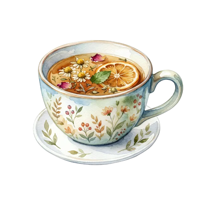 Watercolor Teacup with Herbal Tea