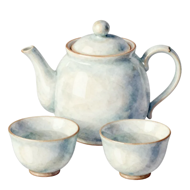 Watercolor Teapot and Two Cups