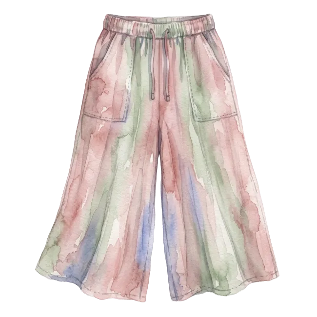 Watercolor tie-dye drawstring pants illustration