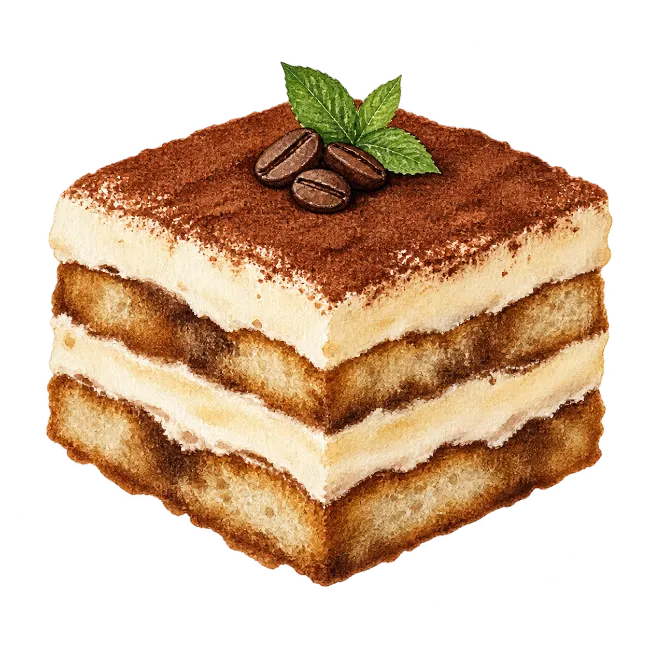 Watercolor Tiramisu Slice Illustration