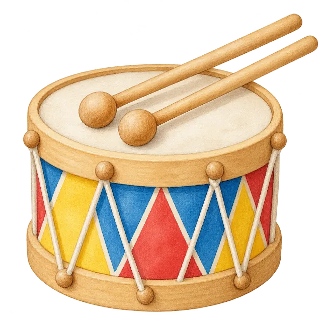 Watercolor Toy Drum with Drumsticks Illustration