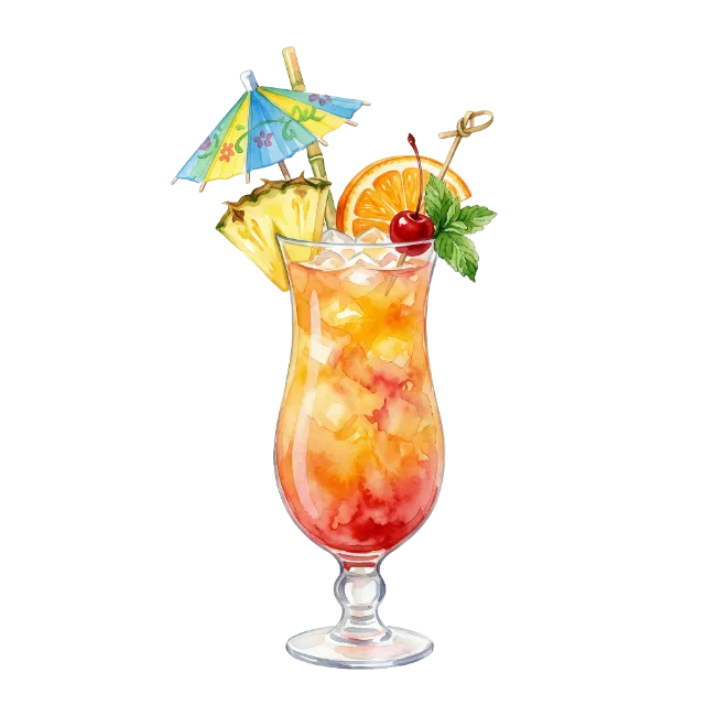 Watercolor tropical cocktail glass with garnish