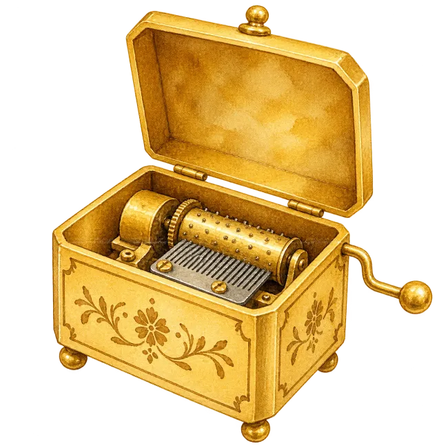 Watercolor Vintage Gold Music Box Illustration