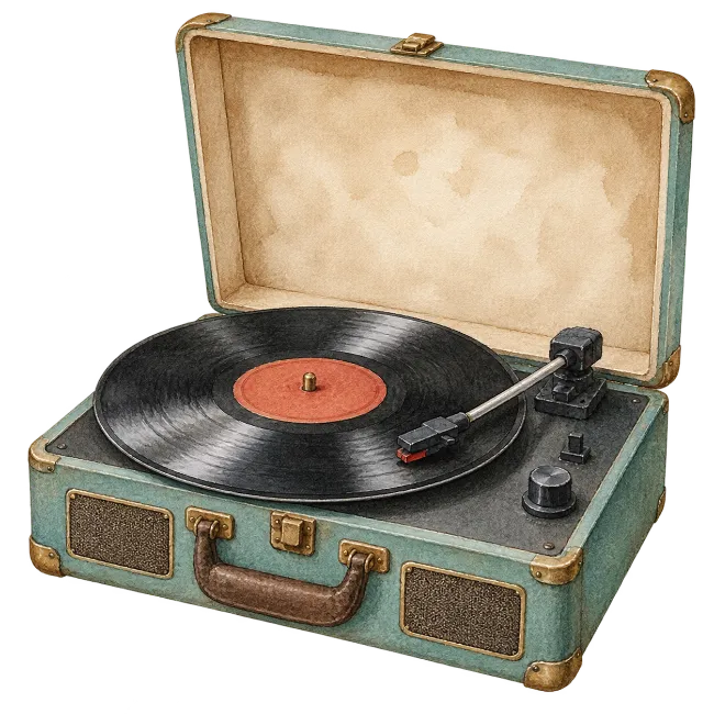 Watercolor vintage suitcase record player