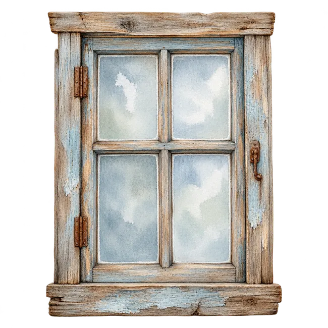 Watercolor Vintage Wooden Window Illustration