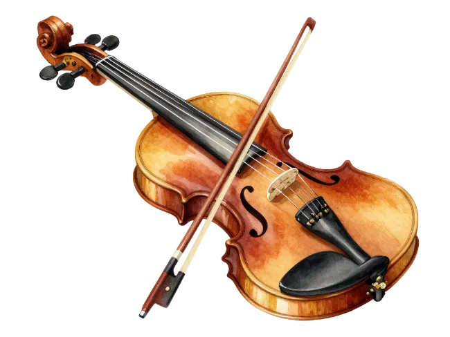 Watercolor Violin with Bow