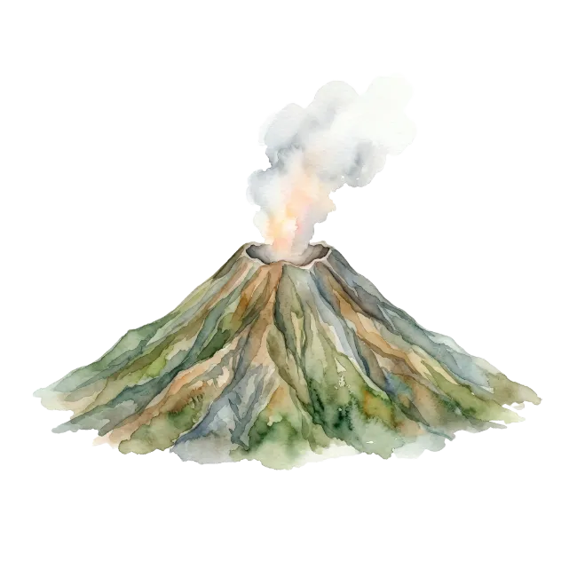 Watercolor Volcano Erupting Smoke Illustration