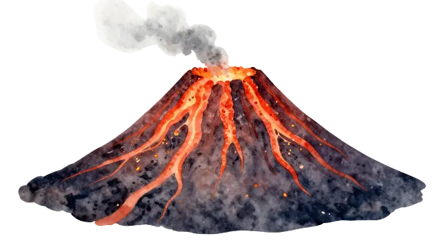 Watercolor Volcano Eruption Illustration with Lava and Smoke