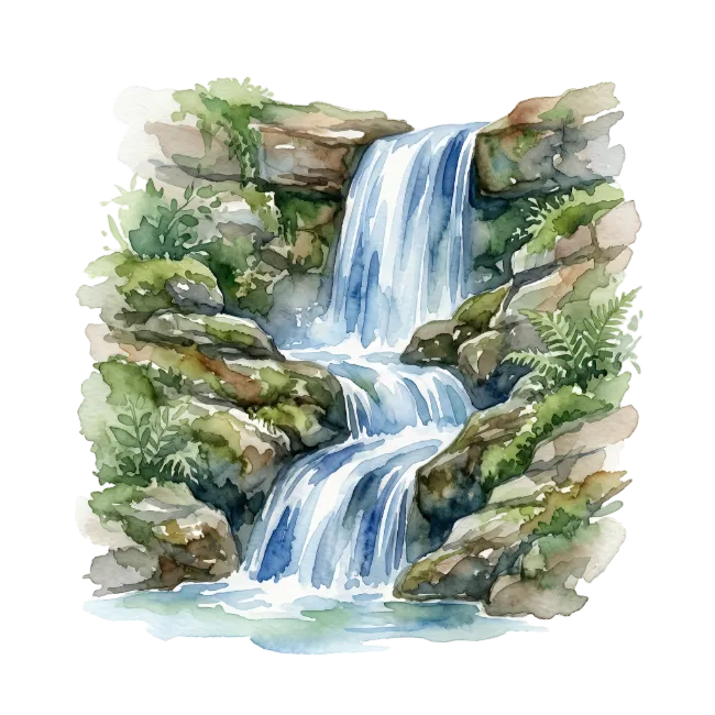 Watercolor Waterfall Illustration