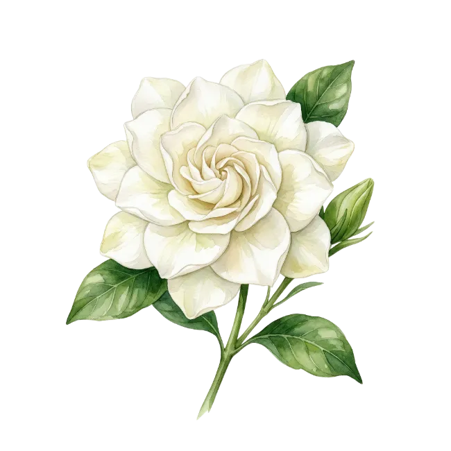 Watercolor White Gardenia Flower Illustration