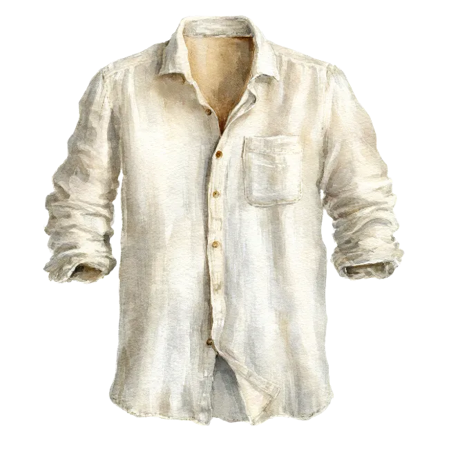 Watercolor White Linen Button-Down Shirt
