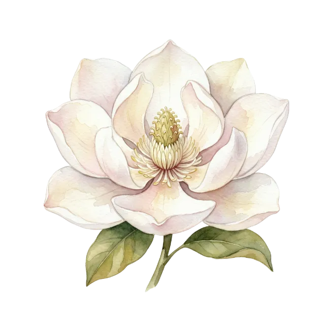 Watercolor White Magnolia Flower Illustration