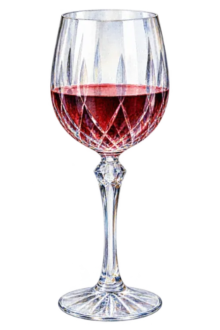 Watercolor Wine Glass with Red Wine