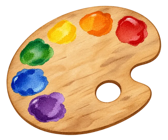 Watercolor Wooden Artist Palette with Colorful Paints
