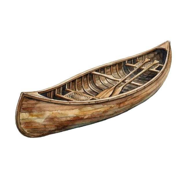 Watercolor Wooden Canoe with Paddles