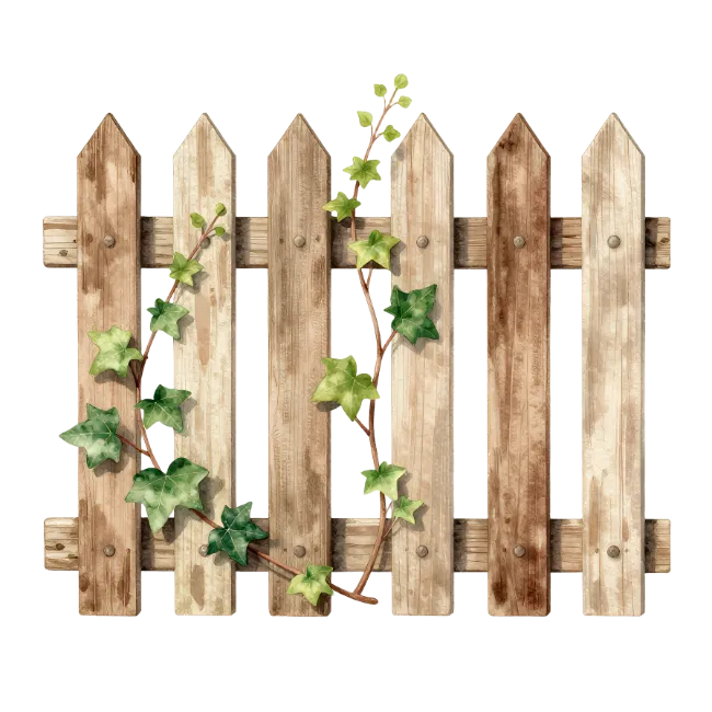 Watercolor Wooden Fence with Climbing Ivy