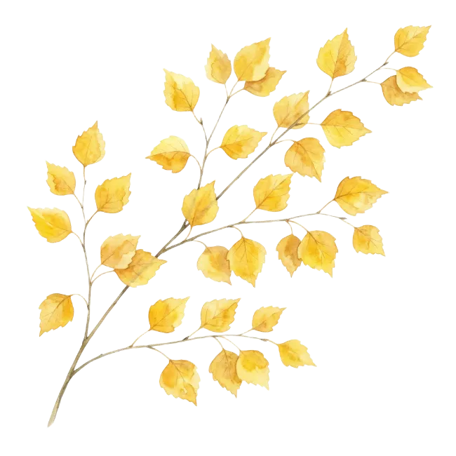 Watercolor Yellow Birch Leaves Branch