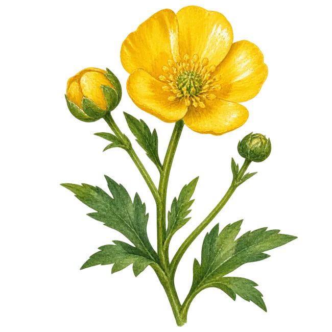 Watercolor Yellow Buttercup Flower