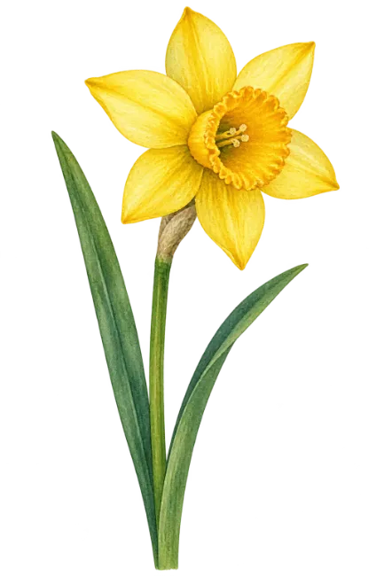 Watercolor Yellow Daffodil Flower Illustration
