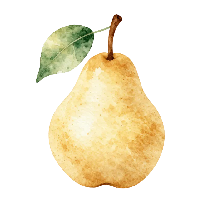 Watercolor Yellow Pear Illustration with Green Leaf